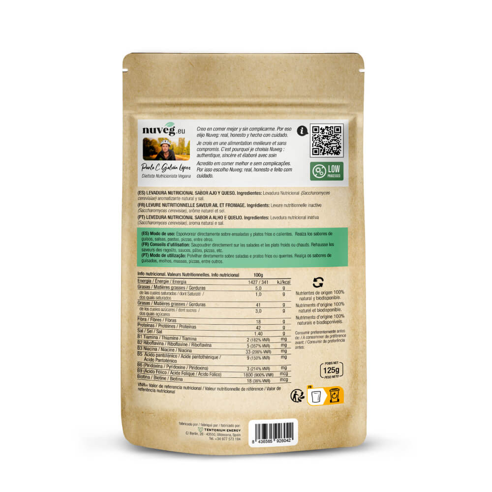 Levedura nutricional com sabor a alho e queijo Nuveg 125 g