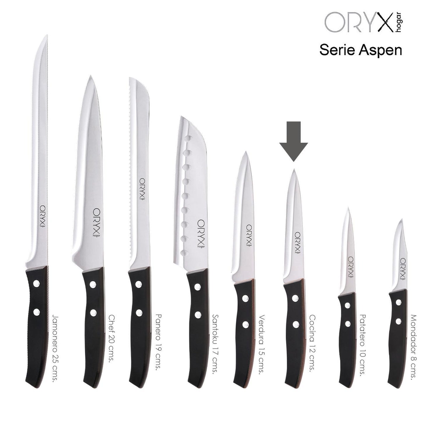 Cuchillo Aspen Cocina Hoja Acero Inoxidable 12 Cm. Negro