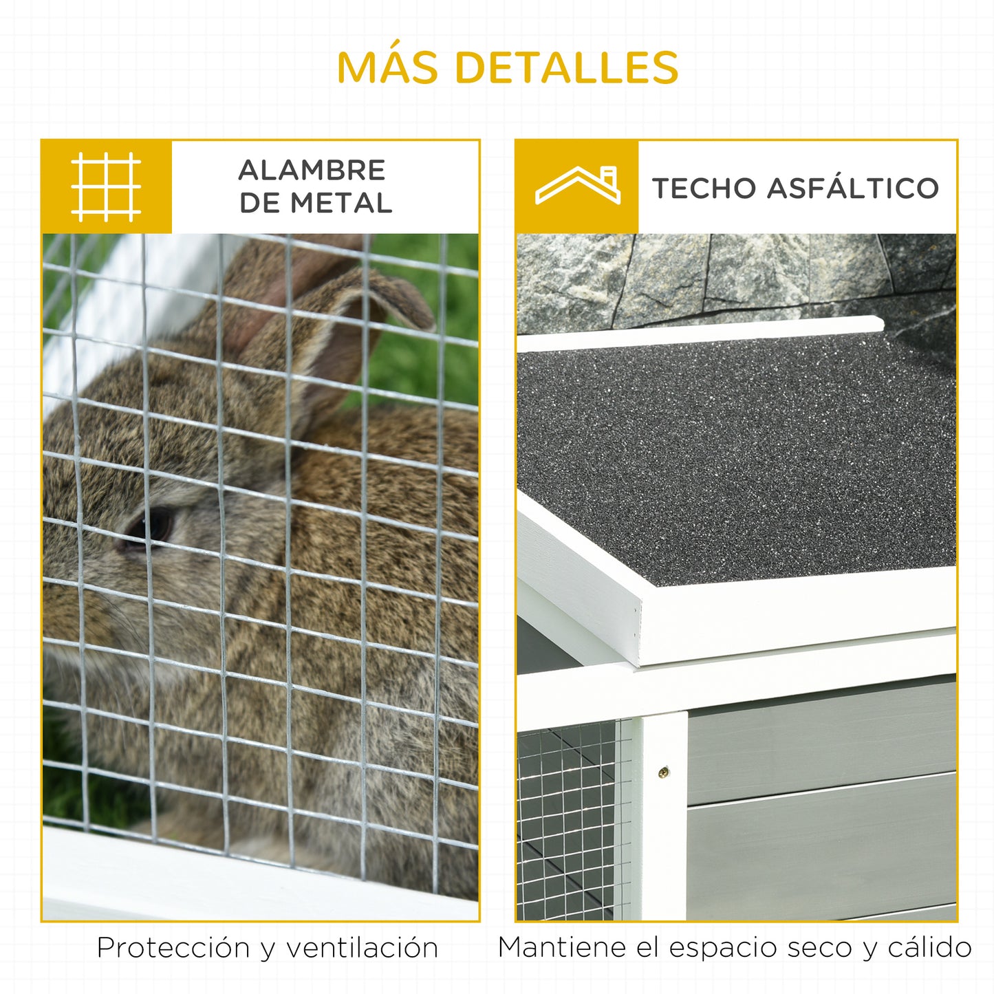 Pawhut Conejera De Exterior Conejos Con Techo Abatible Asfáltico 115x66x47,5 Cm_5