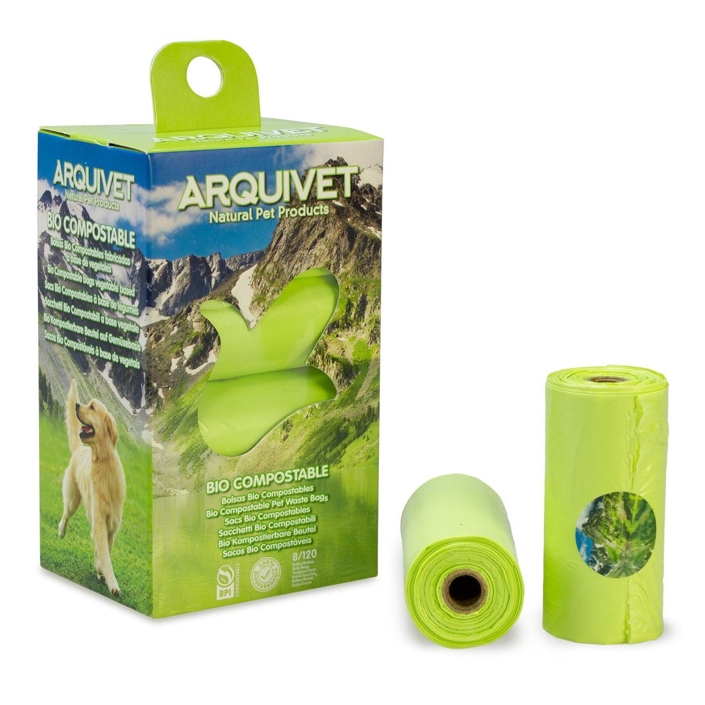 Sacos para excrementos compostáveis Arquivet Bio 8 rolos x 15 sacos