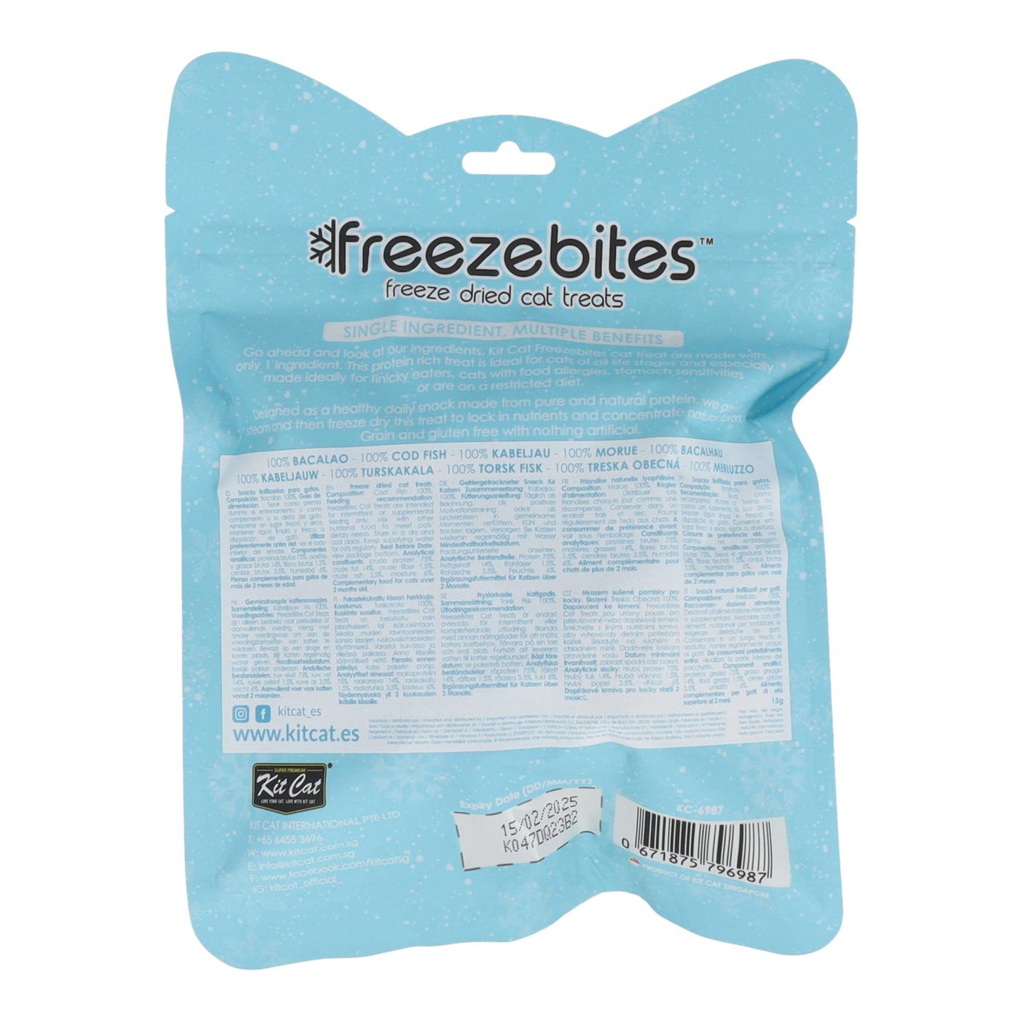 Kit Cat FreezeBites - Bacalhau 15 g Petisco natural liofilizado para gatos