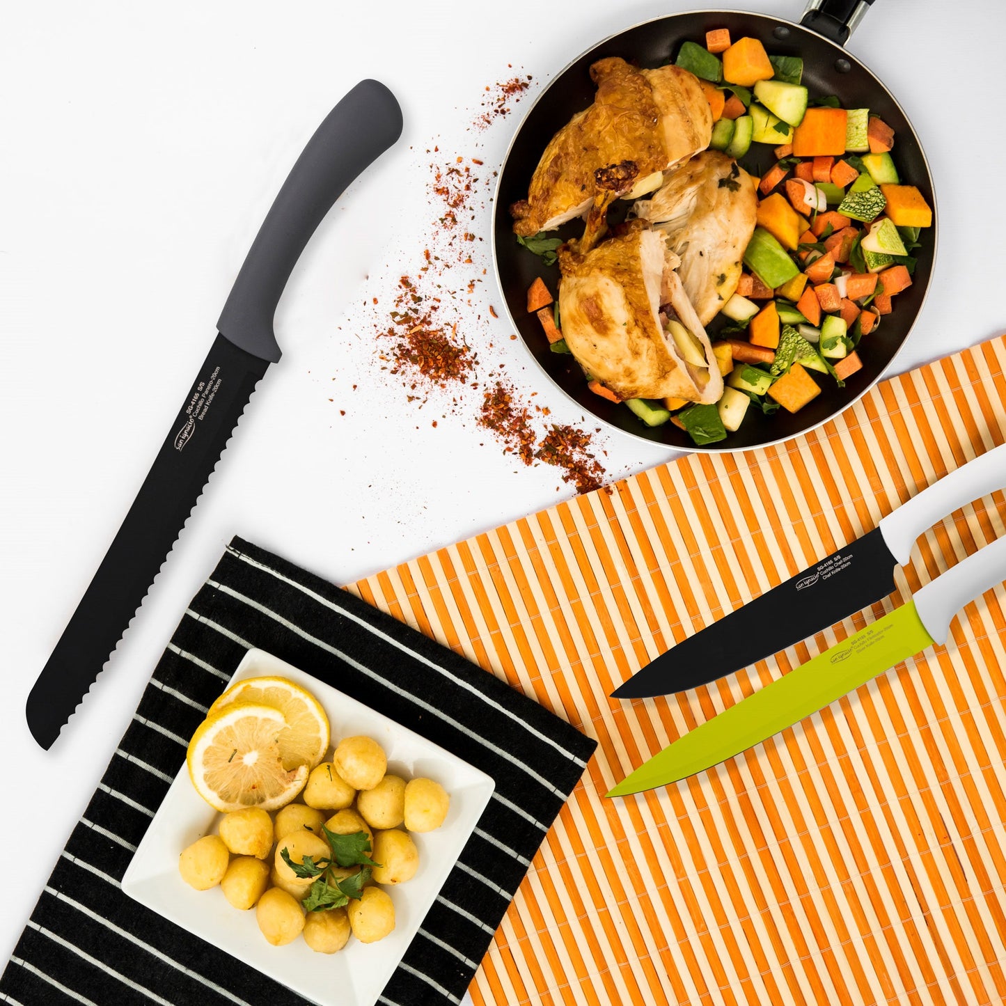 Set 5pcs Cuchillos, Acero Inoxidable, Green