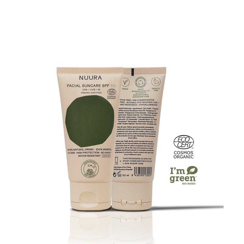Protetor solar facial Nuura com cor FPS 50, tubo de 50 ml
