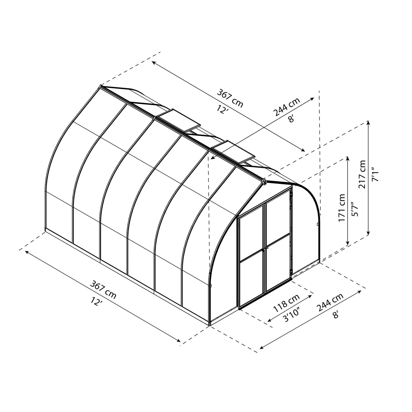 Estufa em policarbonato Bella 367x244x219 cm
