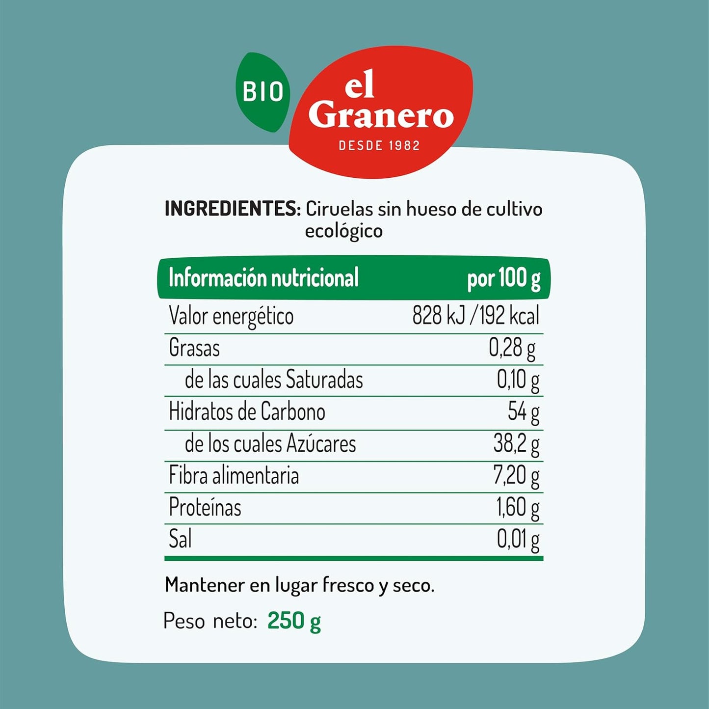Ameixas Biológicas sem caroço El Granero 250 g