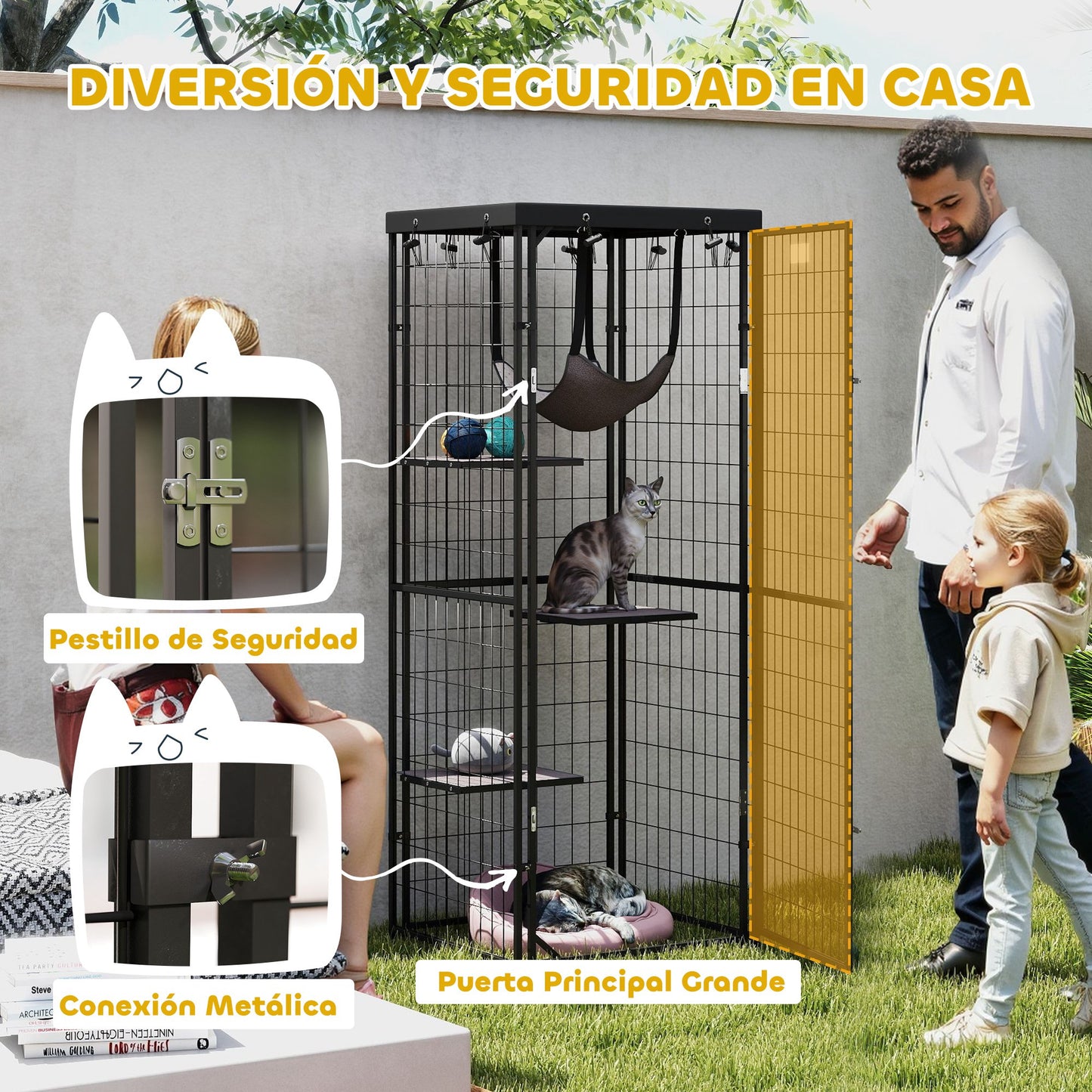 Pawhut Jaula Para Gatos Para Exterior E Interior Con Cubierta Impermeable Negro_5