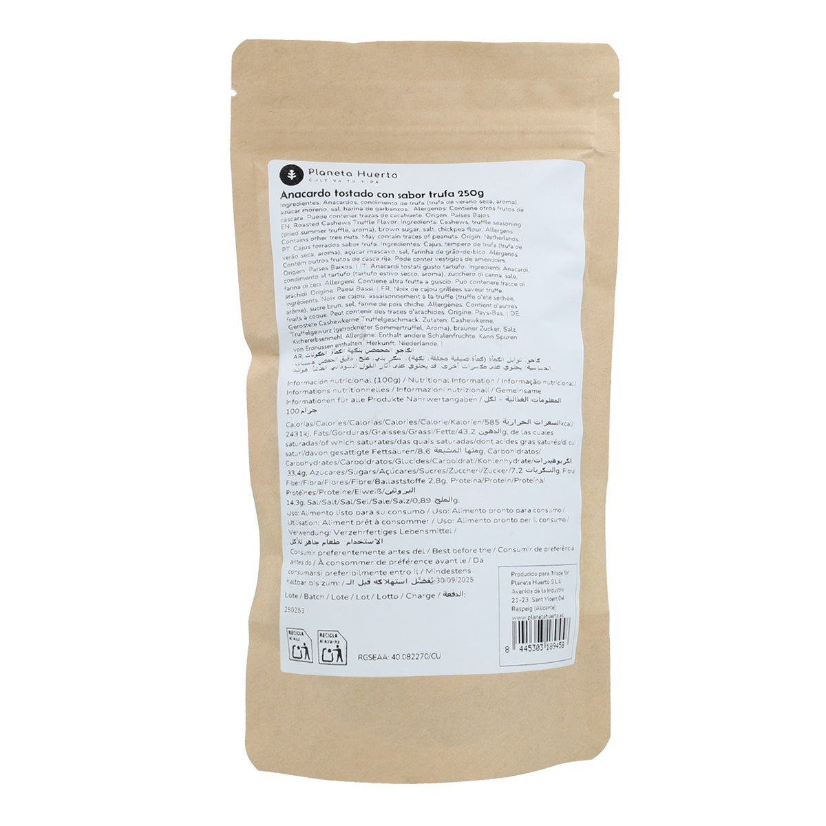 Planeta Huerto 250g de castanhas de caju torradas com sabor a trufa