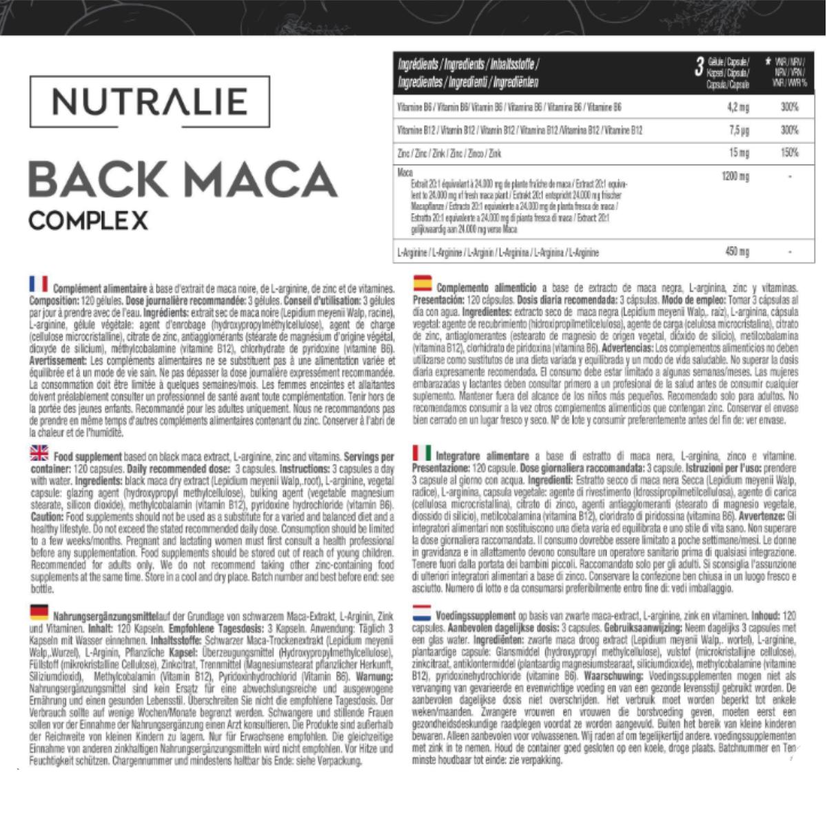 Nutralie Complexo de Maca Preta Andina + Vitaminas B6 + B12, 120 Cápsulas