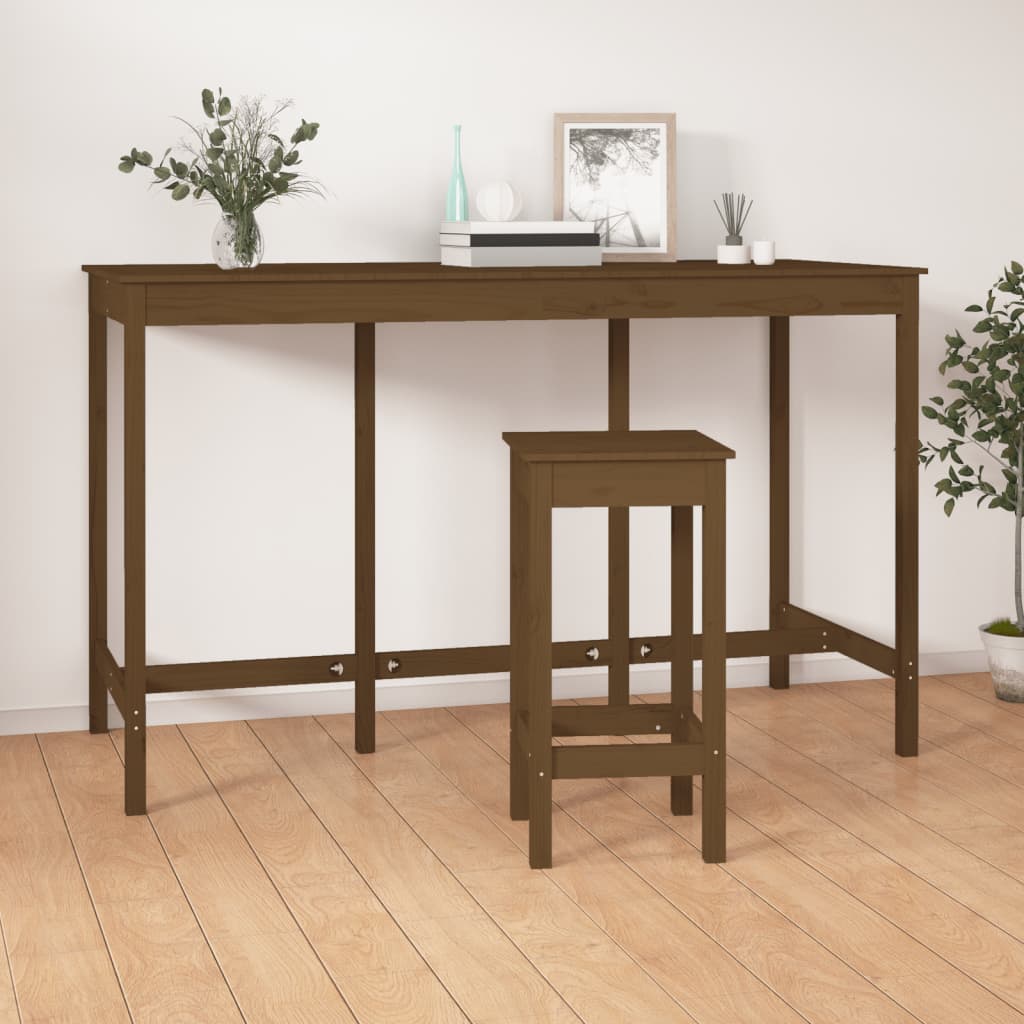 Mesa Alta De Bar Madera Maciza Pino Marrón Miel 180x80x110 Cm_4