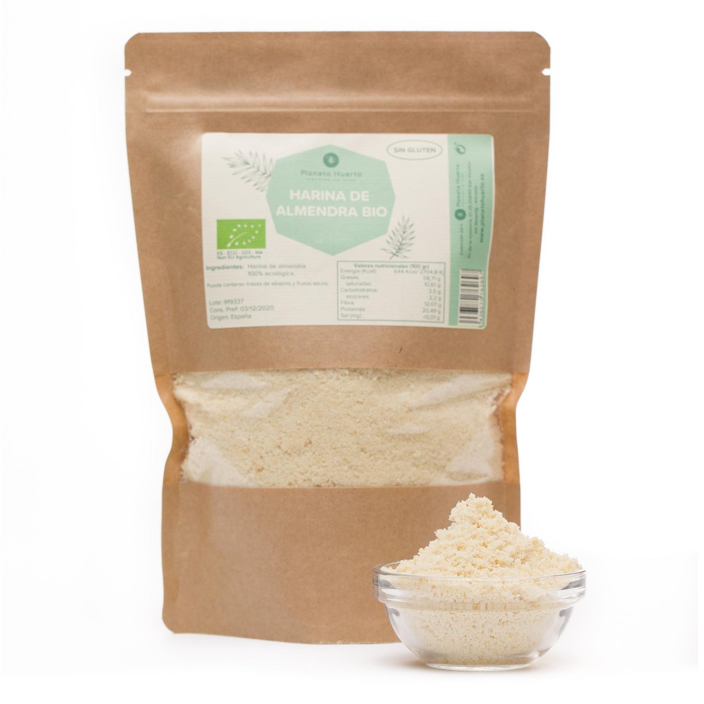 Embalagem de 2x Farinha de Amêndoa Sem Glúten ECO Planeta Huerto 1 kg