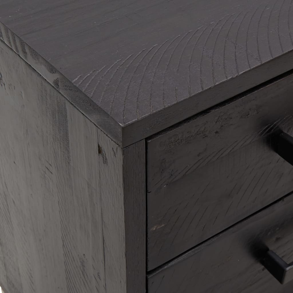 Mesita De Noche Madera Maciza Pino Reciclada Negra 40x30x55 Cm_4
