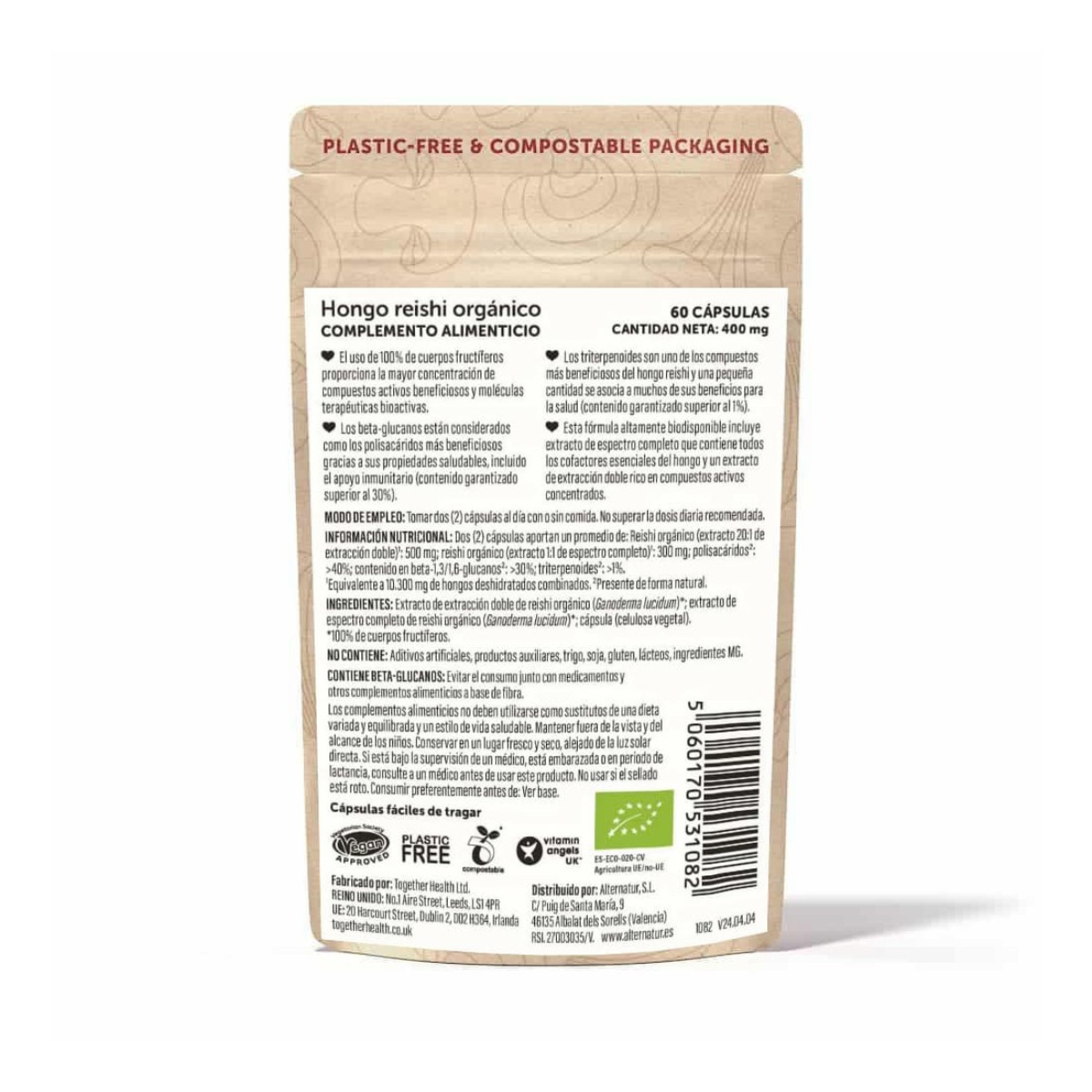 Cogumelo Reishi Biológico Together Healht 60 Cápsulas