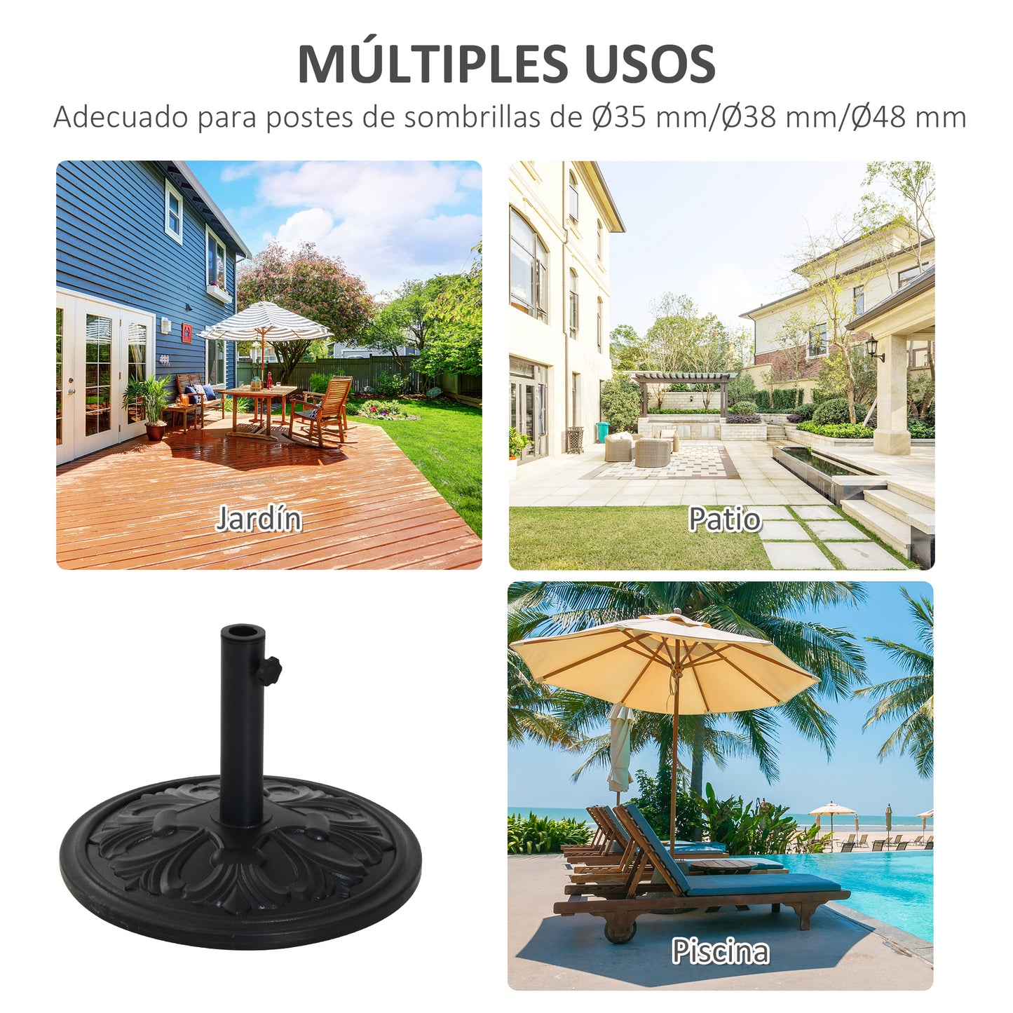 Outsunny Base De Sombrilla Redondo Peso 13 Kg De Hdpe Y Cemento Ø48x34 Cm Negro_5