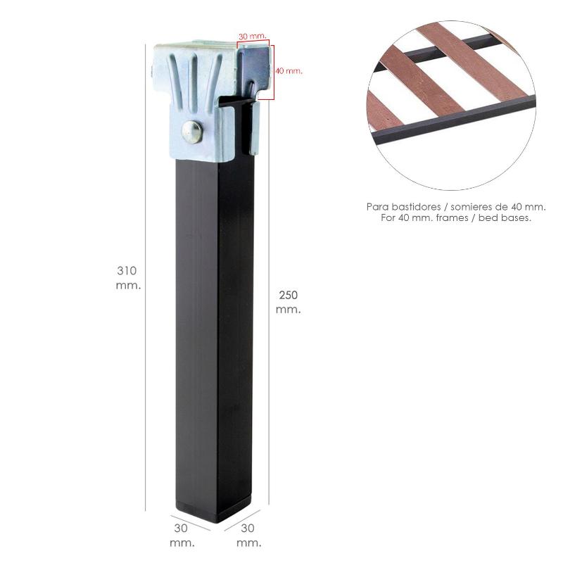 Juego Patas Somier Cuadradas (4 Unidades) Tubo 30x30 Mm. Para Somier De 40x30 Mm. Altura 25 Cm._1