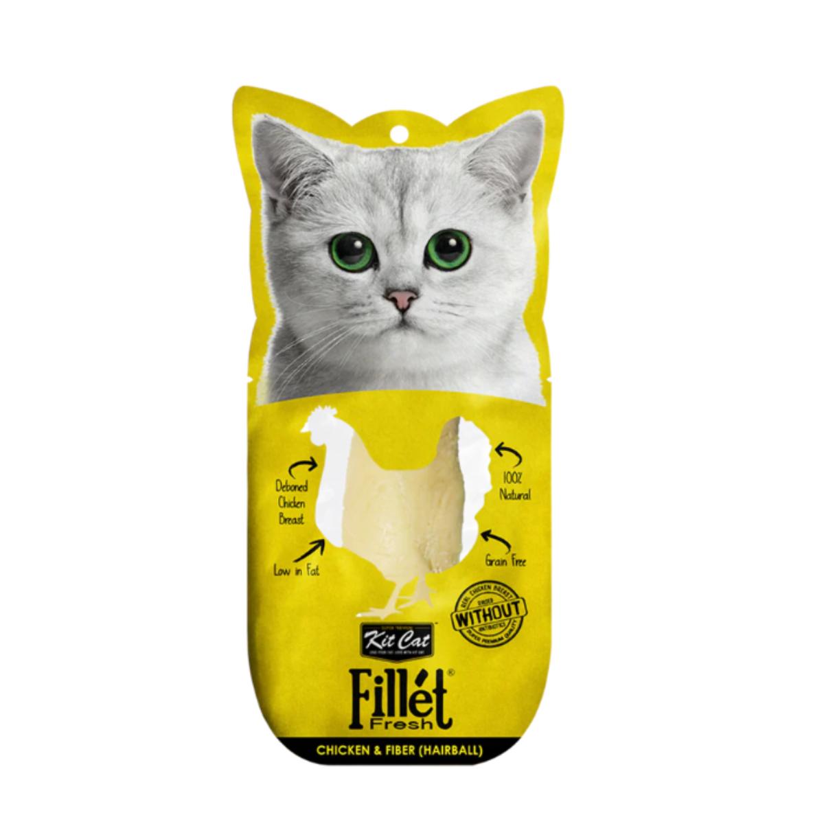 Kit Cat FilletFresh - Frango e Fibra (Bola de Pelo) 30 g Petisco natural para gatos