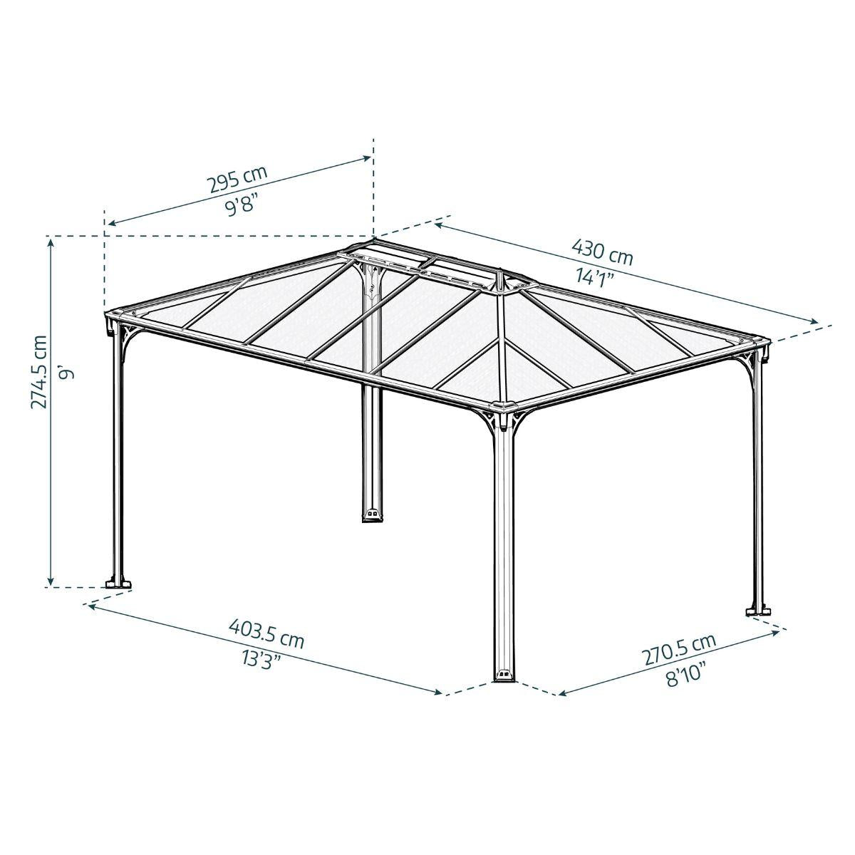 Gazebo Martinique 4300 Gazebo em alumínio cinzento com vidros em policarbonato bronze