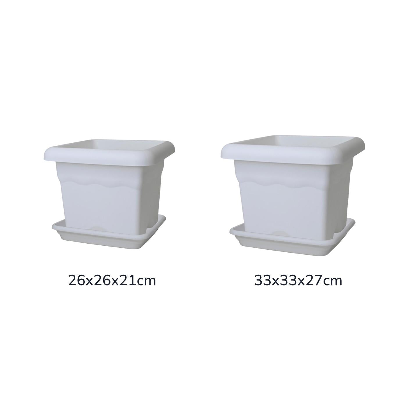 Pacote de vaso quadrado Terra com pires branco 33 x 33 x 27 cm