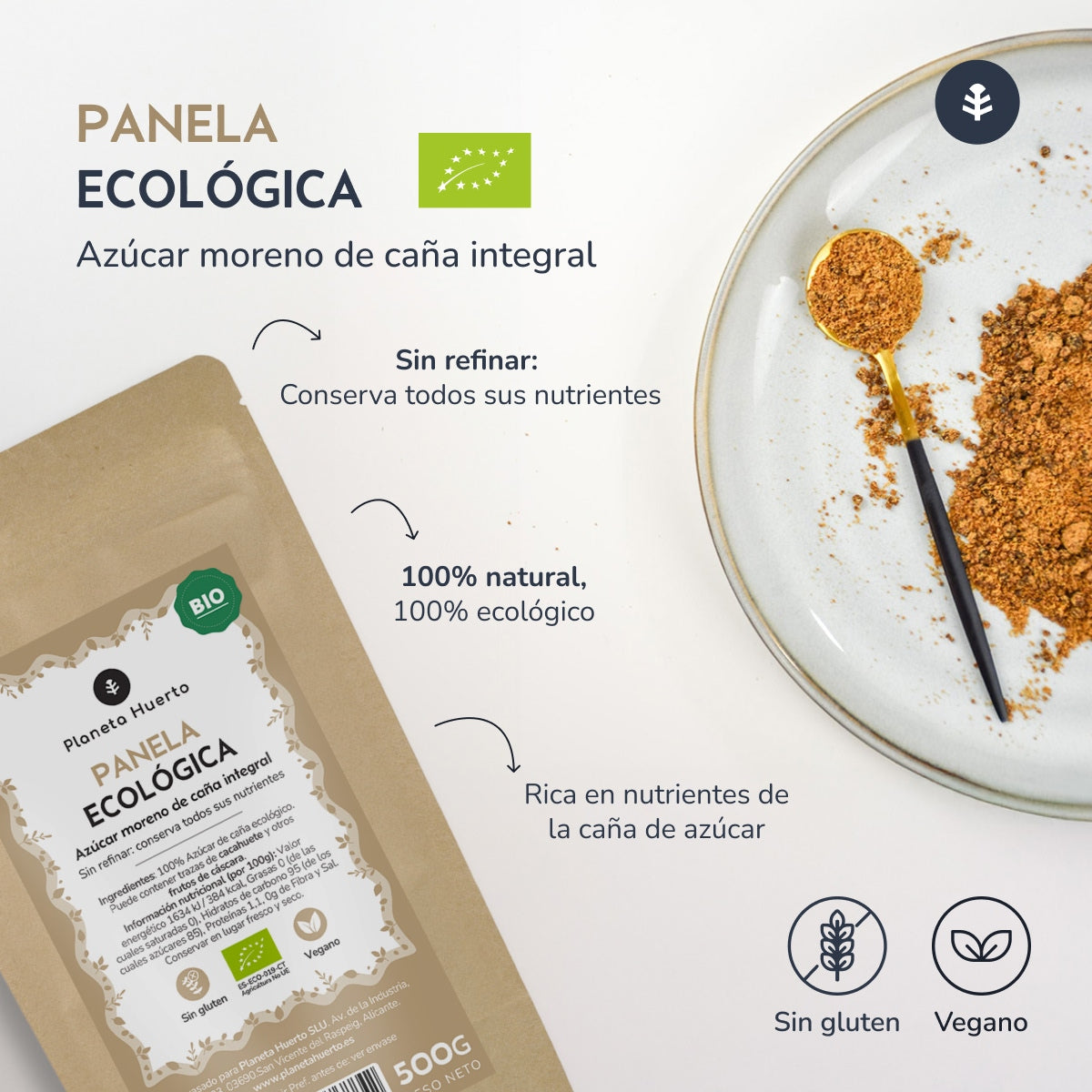 Embalagem de 2x Planeta Huerto ECO Panela Açúcar 1kg