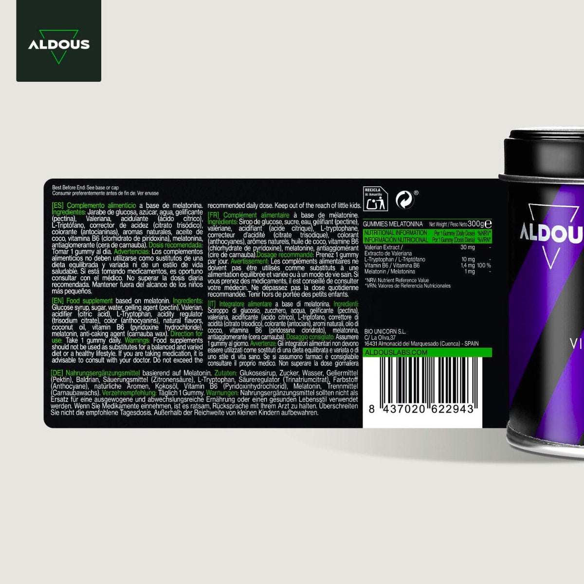 Melatonina em Aldous Gummies 120 gomas
