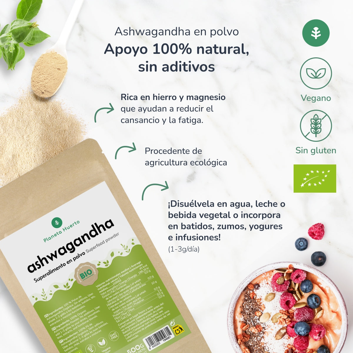 Ashwagandha em pó ECO Planeta Huerto 500 g