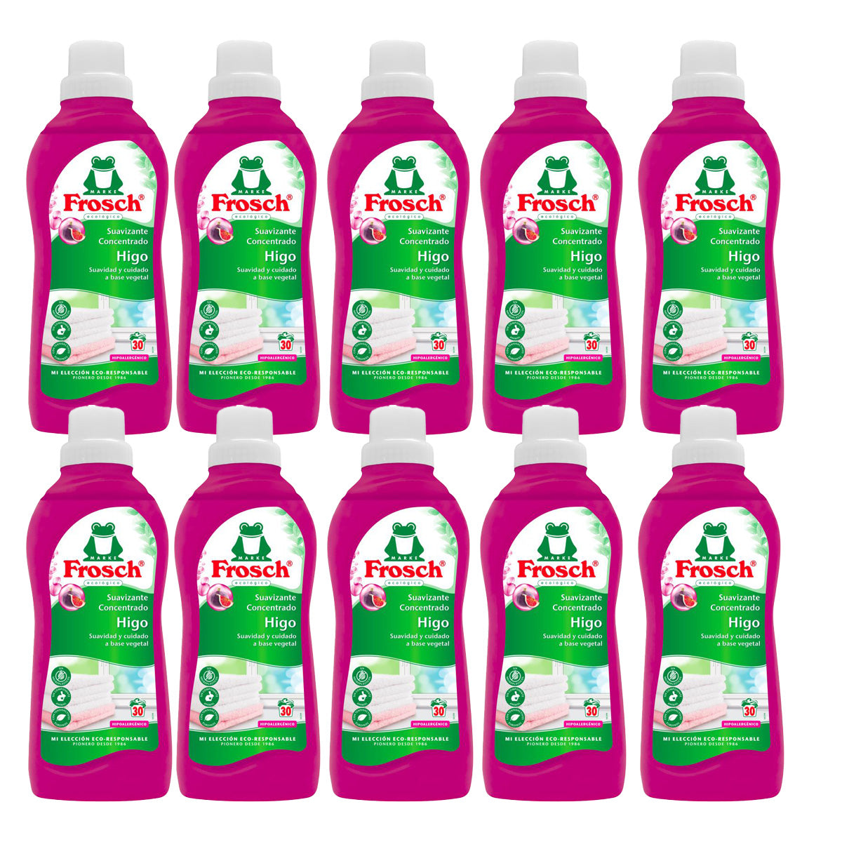 Embalagem de 10 amaciadores de roupa concentrados Frosch Fig 750 ml