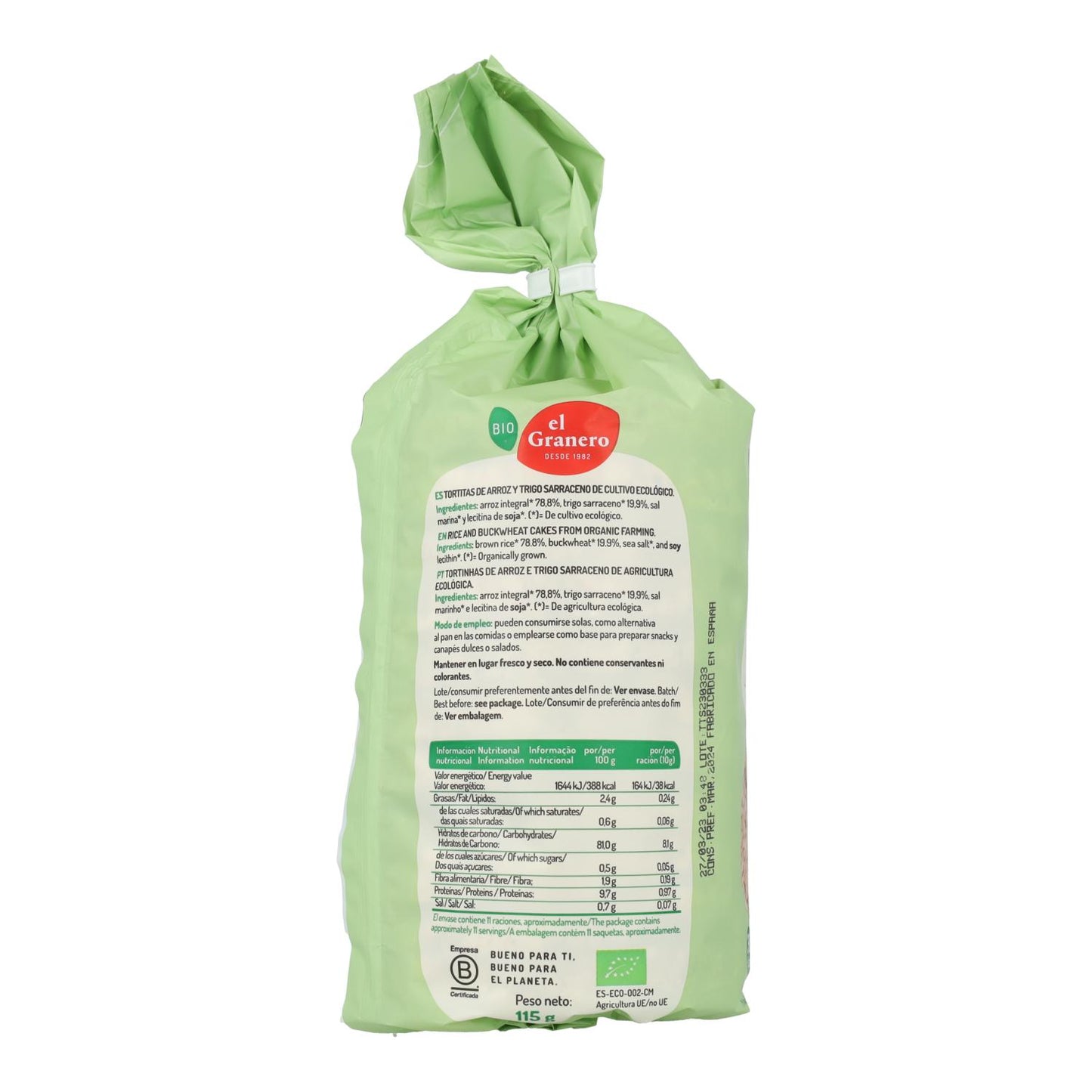 Bolinhos de arroz de trigo sarraceno El Granero, 100 g