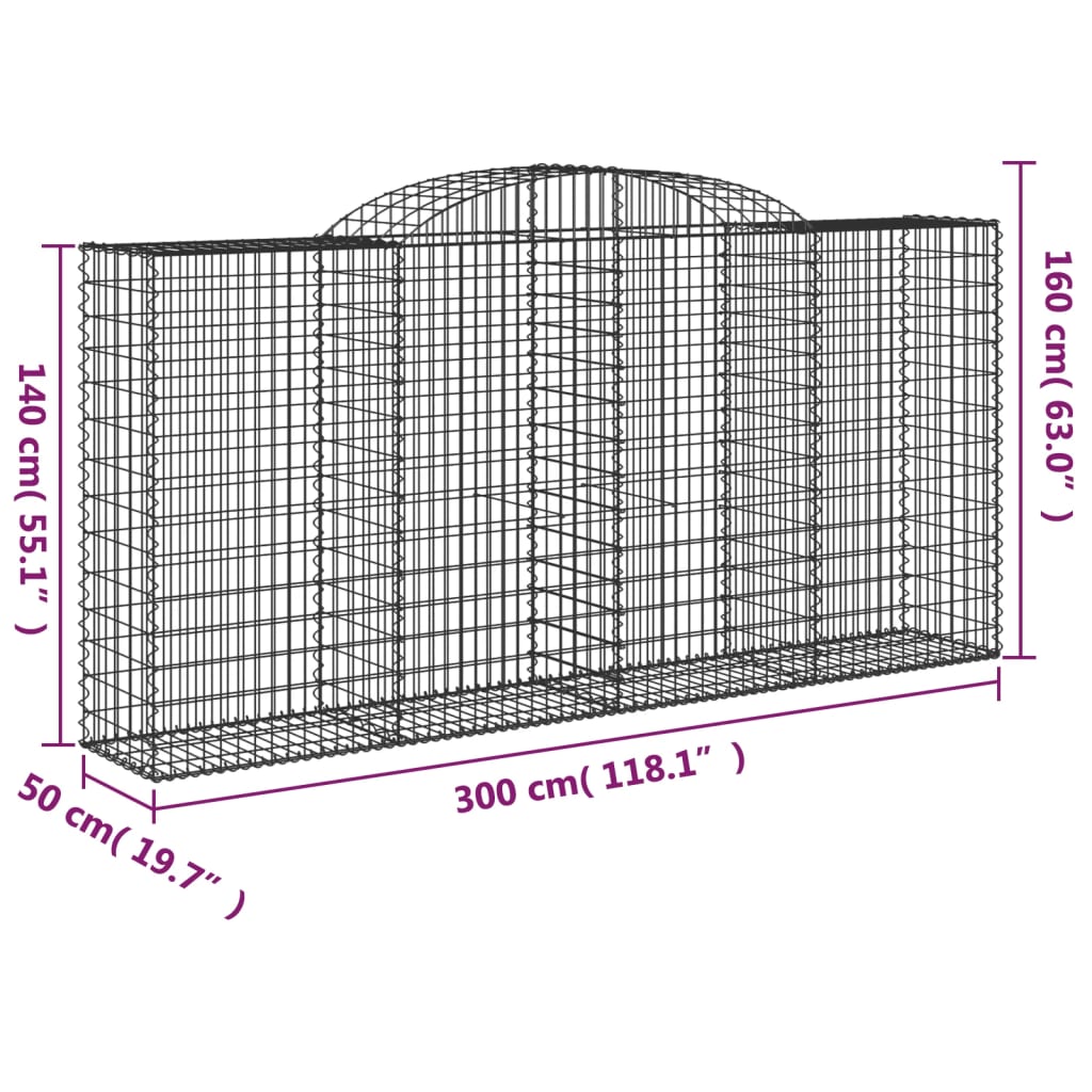 Cestas Gaviones 20 Uds Forma De Arco Hierro 300x50x140/160 Cm_5