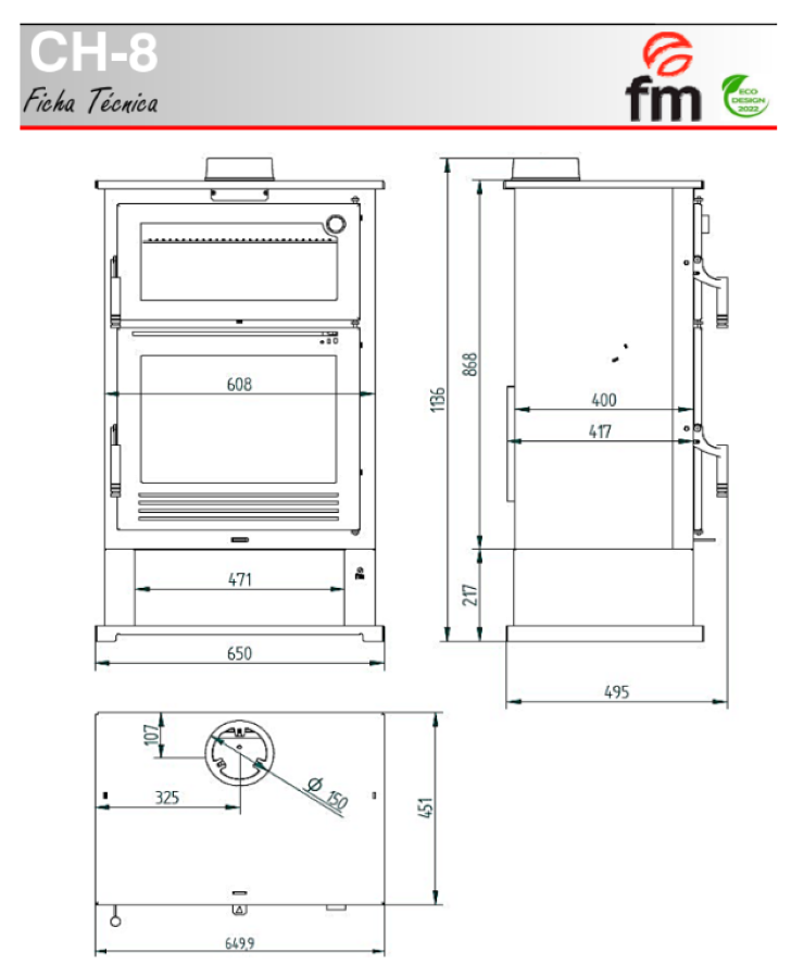 BRICOSOL Estufa de leña con horno en acero inoxidable FM Modelo CH-8_3