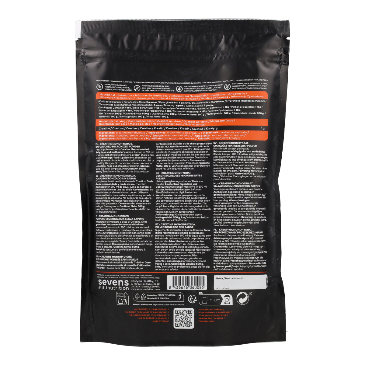 Creatina Monohidratada Sevens Nutrition 500 g