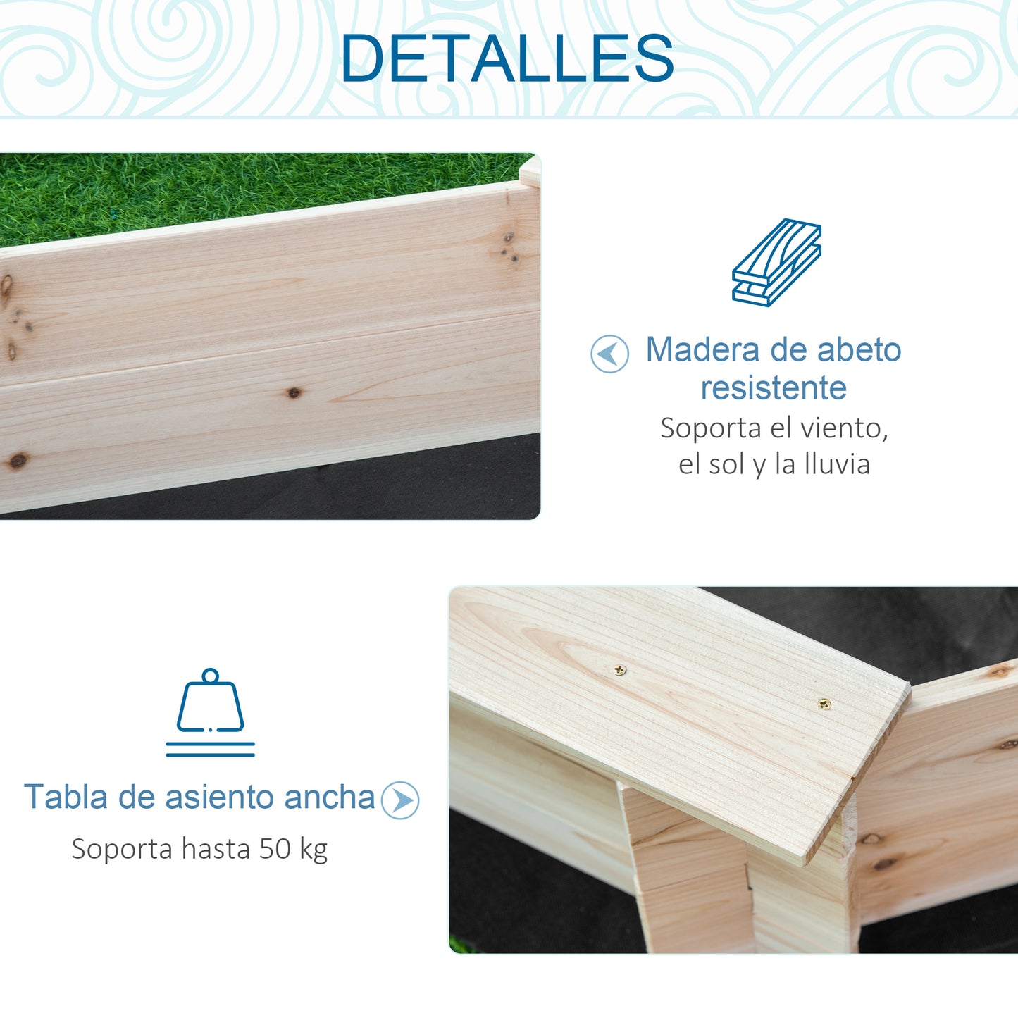 Outsunny Arenero De Madera Para Niños Con Cubierta 139,5x139,5x21,5 Cm Natural_5