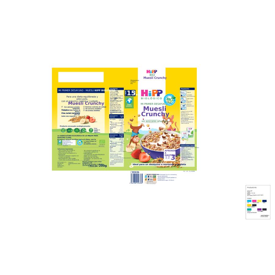 Embalagem x 2 Muesli Crocante para crianças Bio +15 meses HiPP 200 g