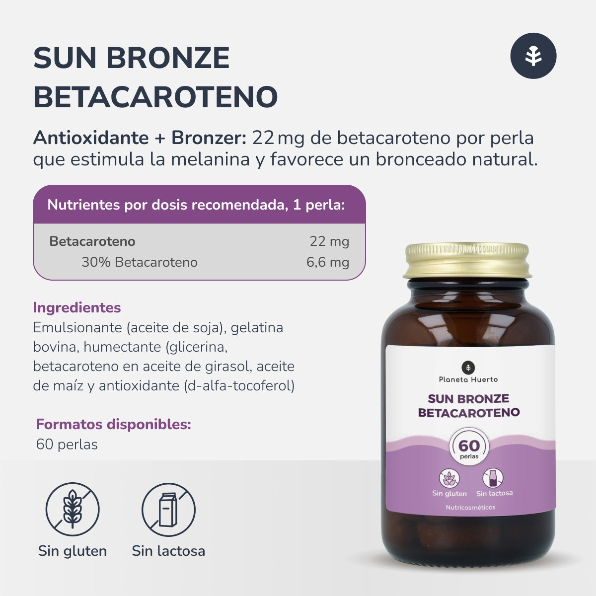 Sun Bronze Beta-Caroteno Planeta Huerto 60 pérolas