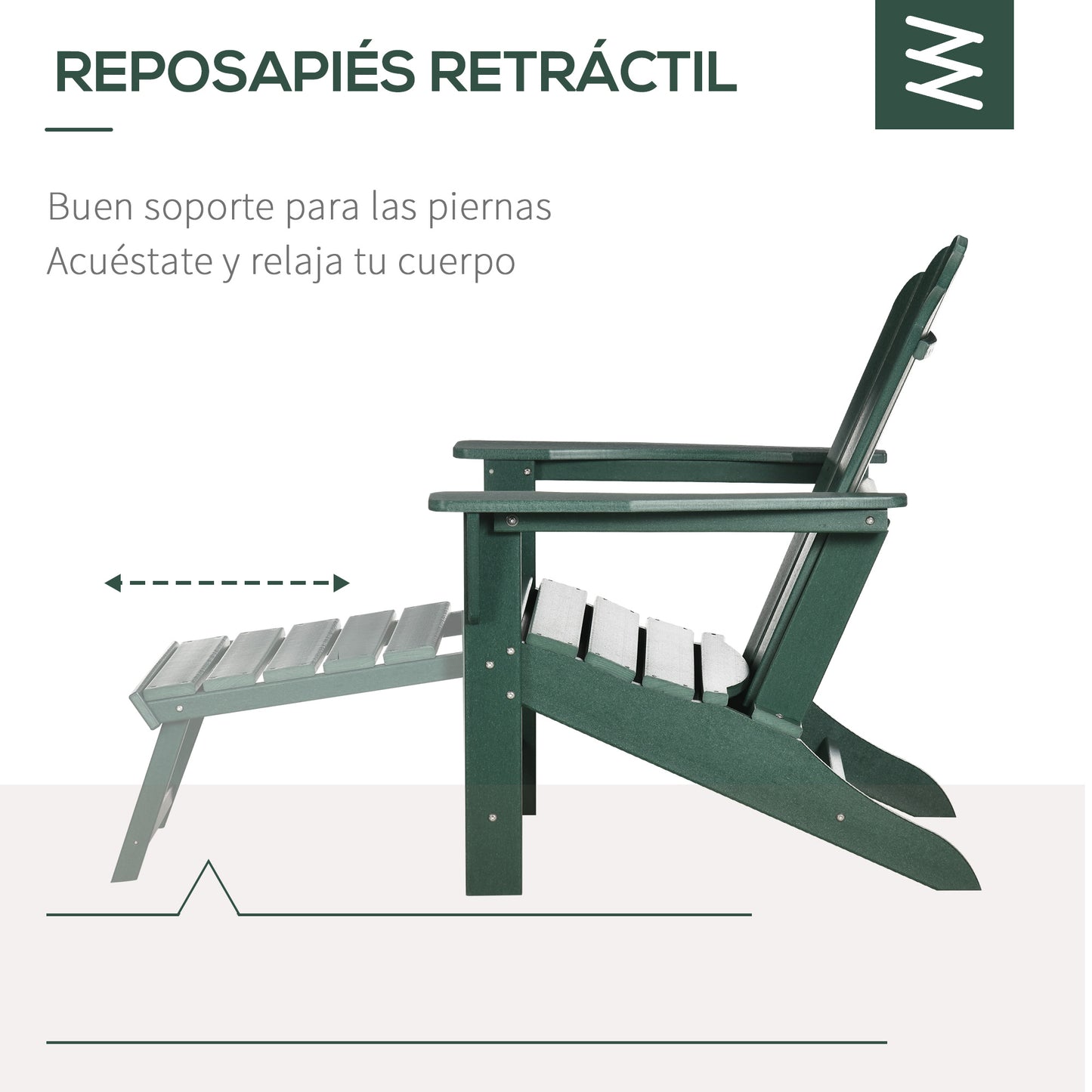 Outsunny Silla Adirondack Con Reposapiés Reposabrazos Respaldo Alto 78x135x95 Cm_5