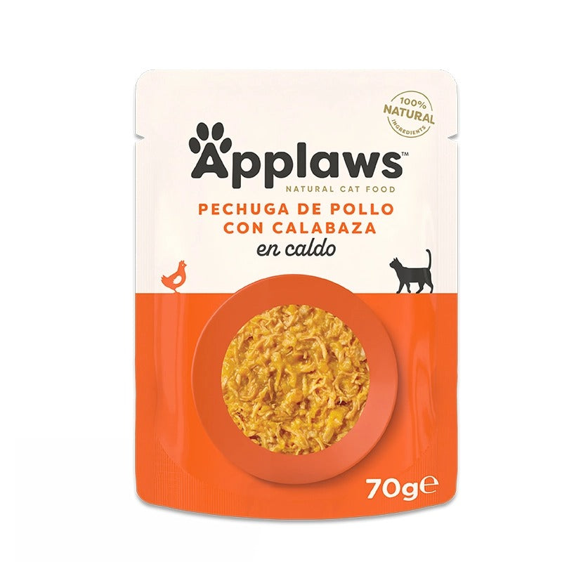 Applaws Saqueta para Gatos 70g Frango com Abóbora Ração Húmida para Gatos Sem Grão Natural