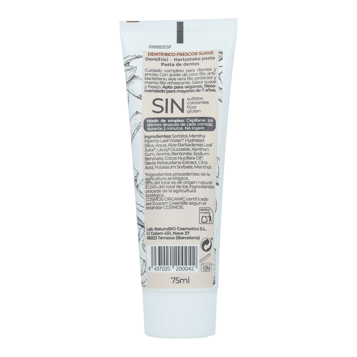 NaturaBio Pasta de Dentes Biológica Aloé Vera e Coco Frescor Suave 75ml