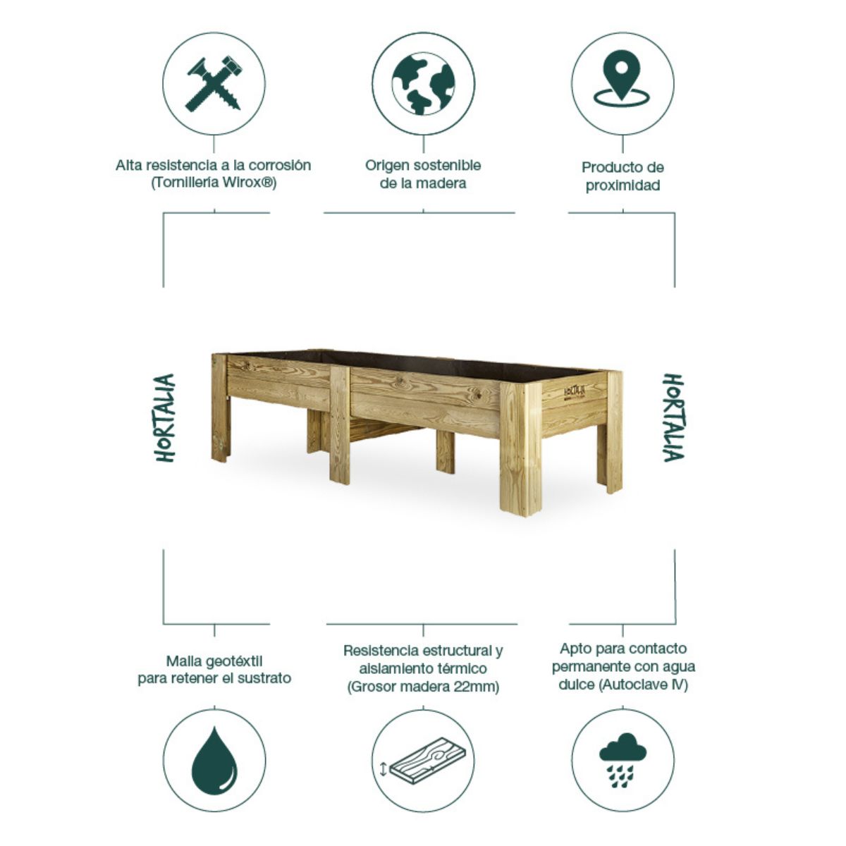 Mesa de cultivo Hortalia 270 L Gardenbrico baixa XXL40