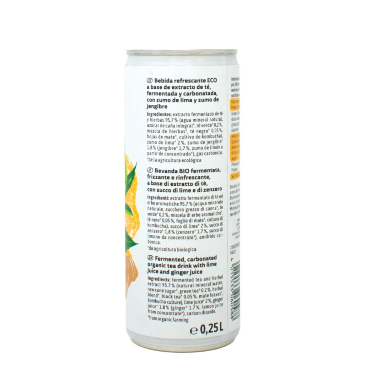 Kombucha de limão e gengibre Voelkel biológico, lata de 250 ml