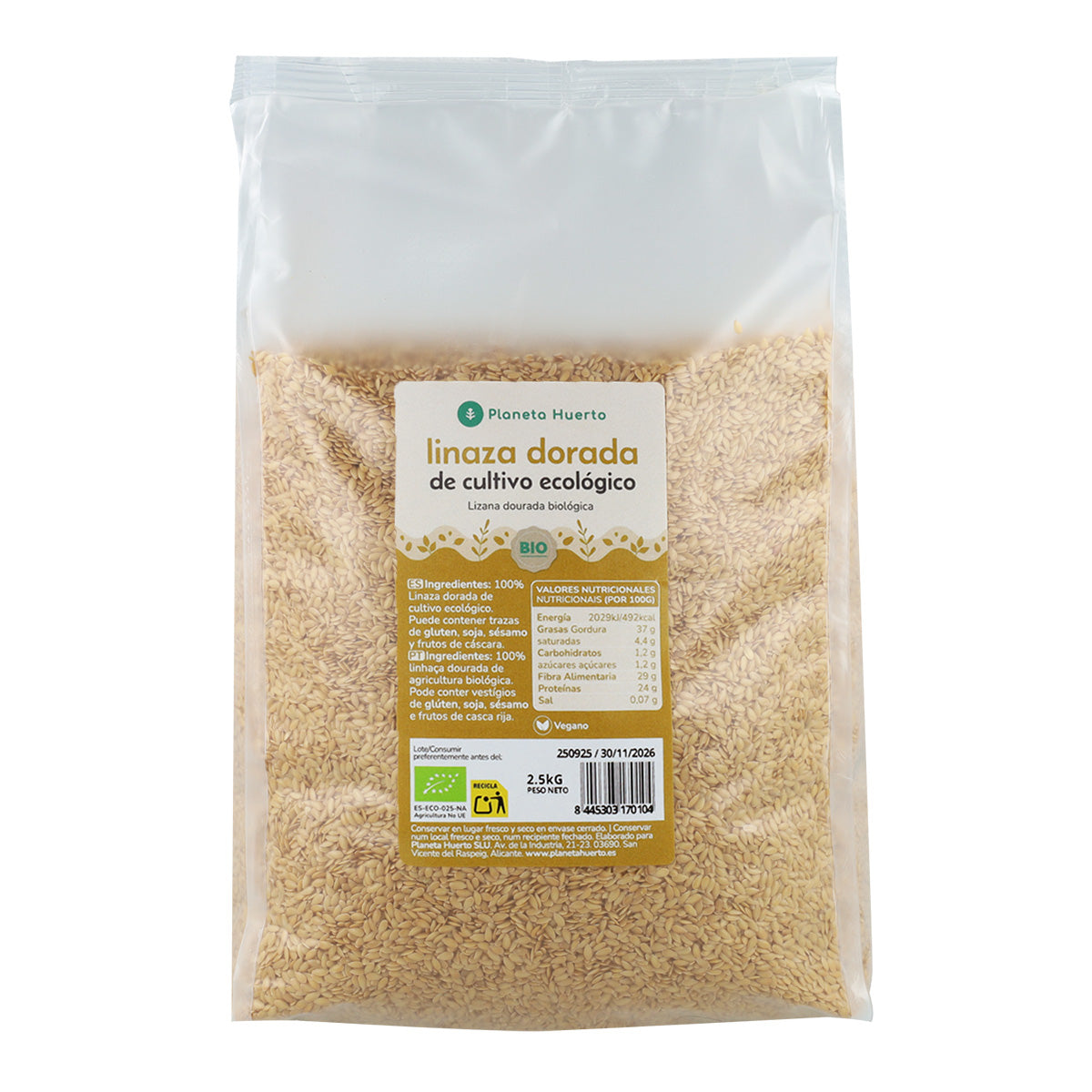 Sementes de linhaça dourada ECO Planeta Huerto 2,5 kg