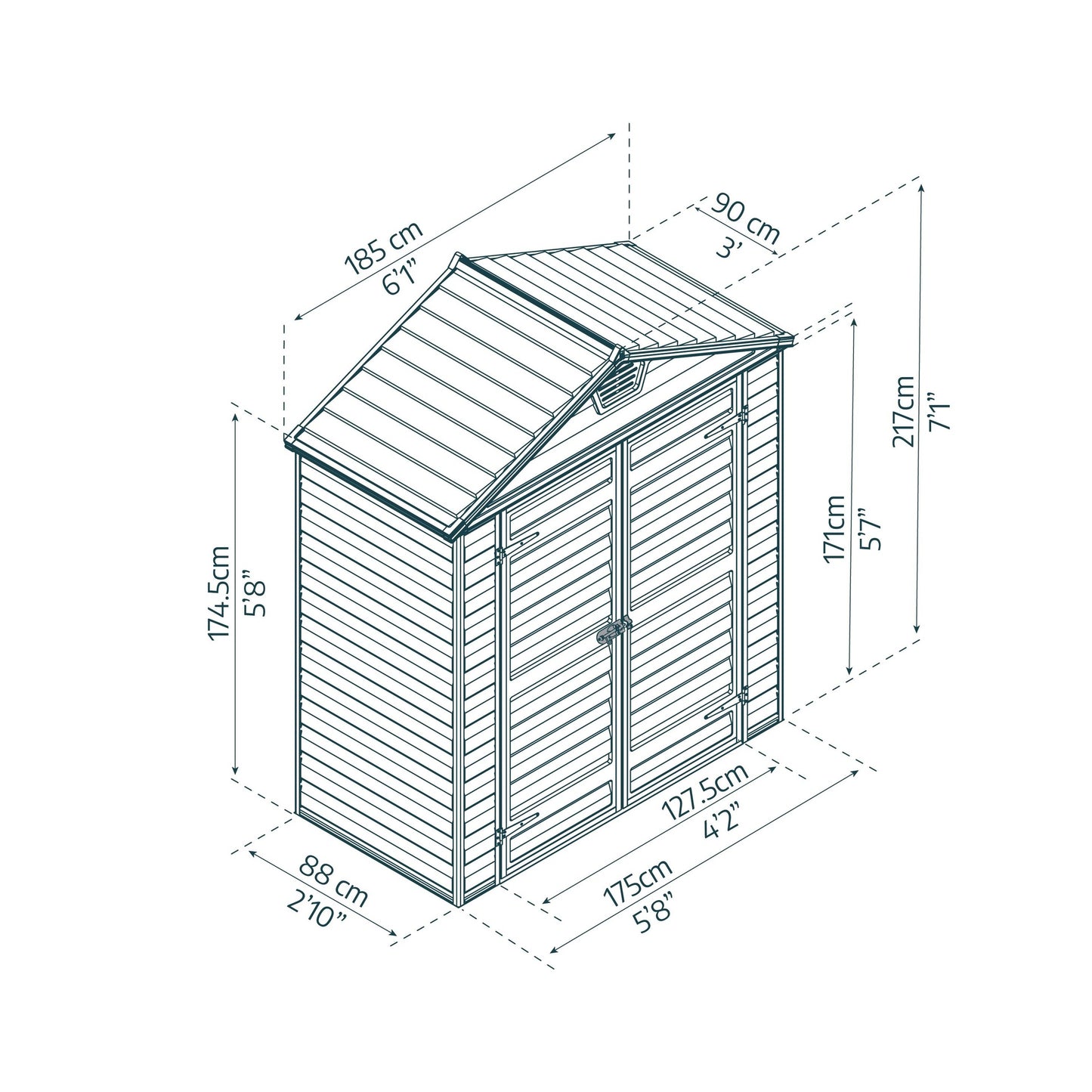 Telheiro de jardim com claraboia 90x185x217 cm cinzento escuro