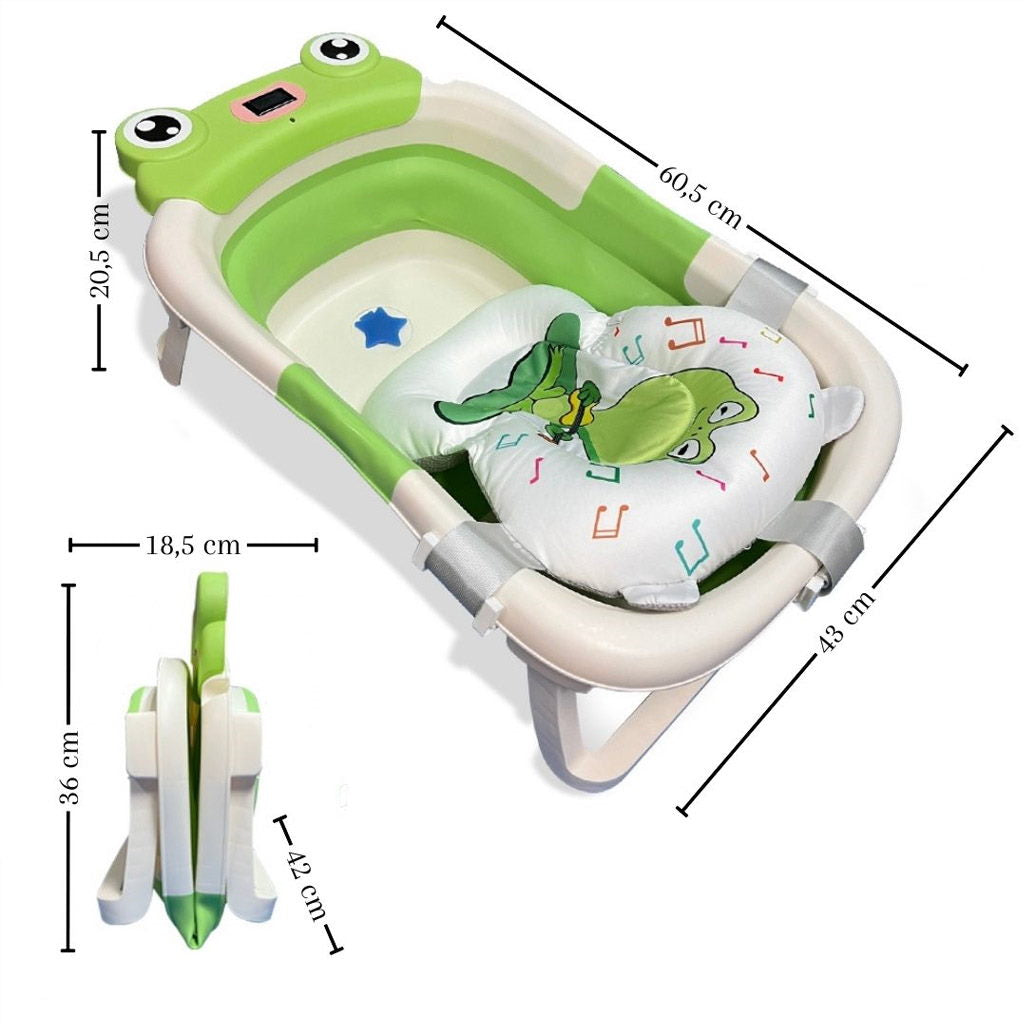 Bañera Plegable Para Bebés, Cojín Rana, Termómetro, Patas Antideslizantes, Verde Rana Bathby_5