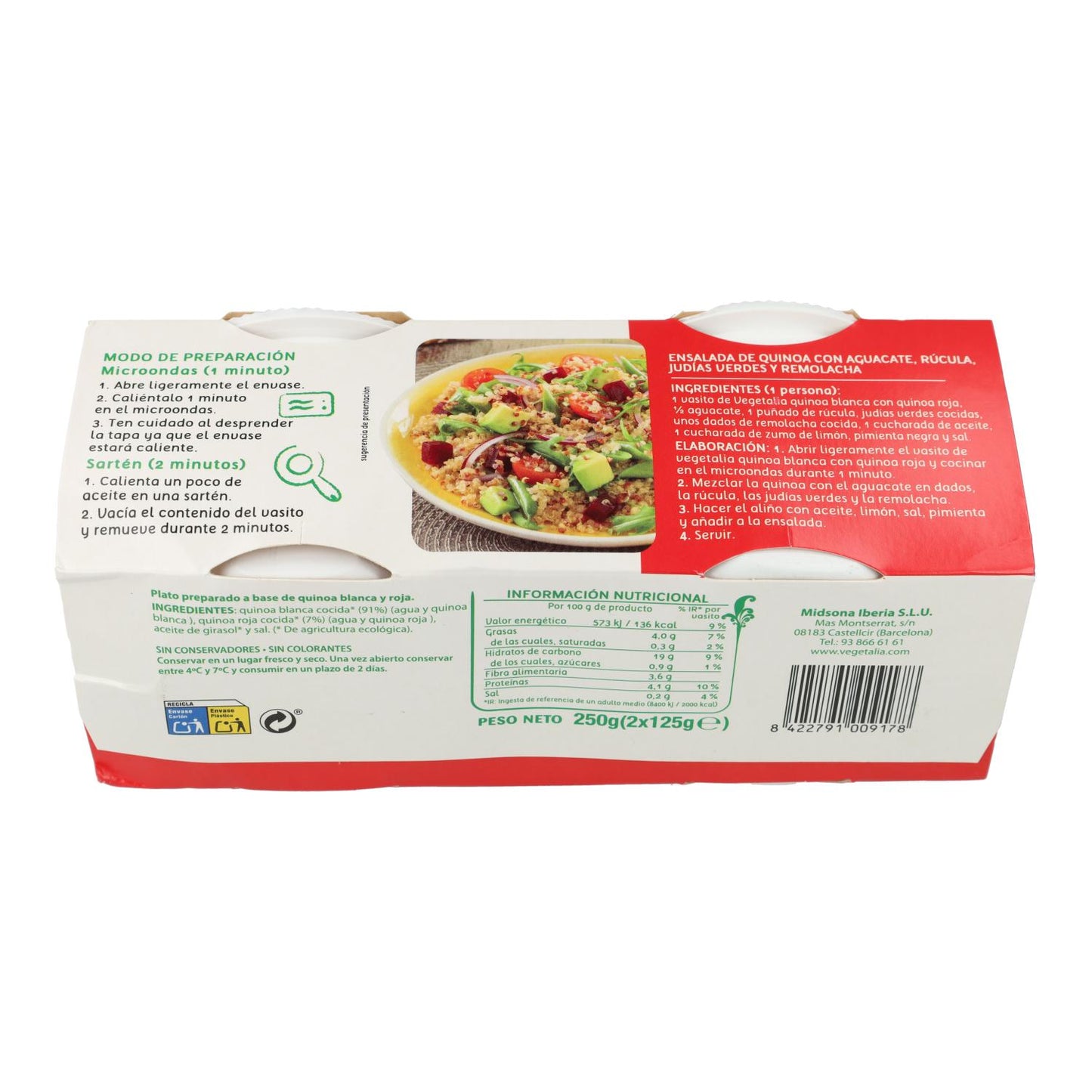 Quinoa Branca e Vermelha Orgânica Vegetalia Cup 2 unidades x 125 g