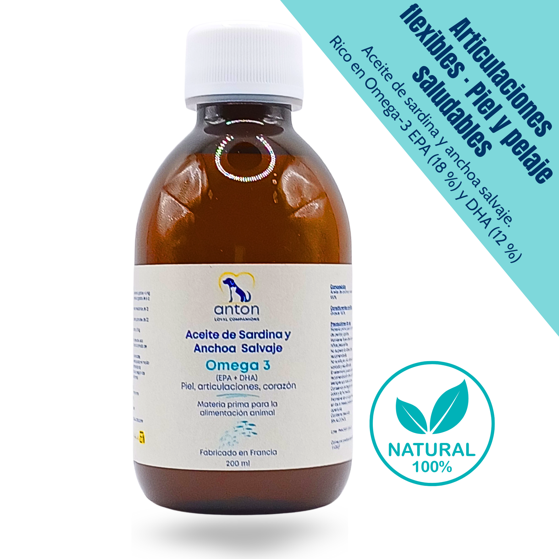 Aceite de sardina y anchoa salvaje con Omega-3 EPA/DHA para perros y gatos – 200 ml