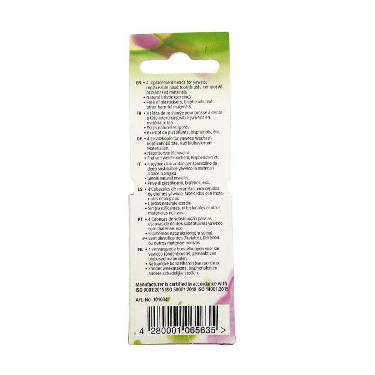 Pacote de substituição para escova de dentes média Yaweco Nature com 4 unidades