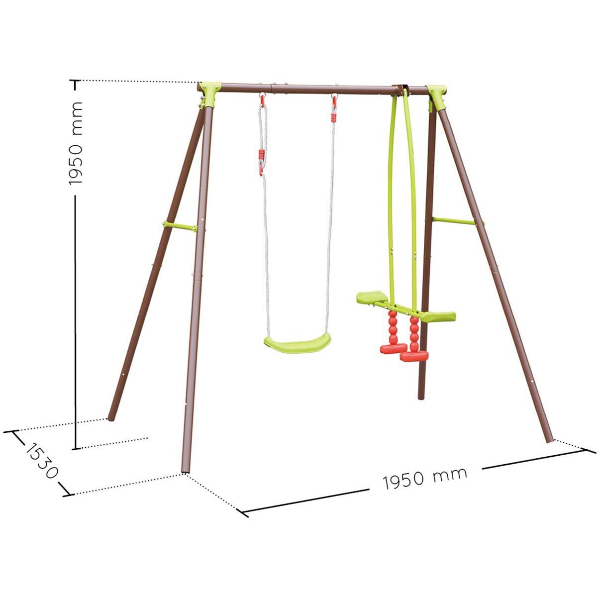 Baloiço e gangorra em aço castanho e verde da Malo Soulet