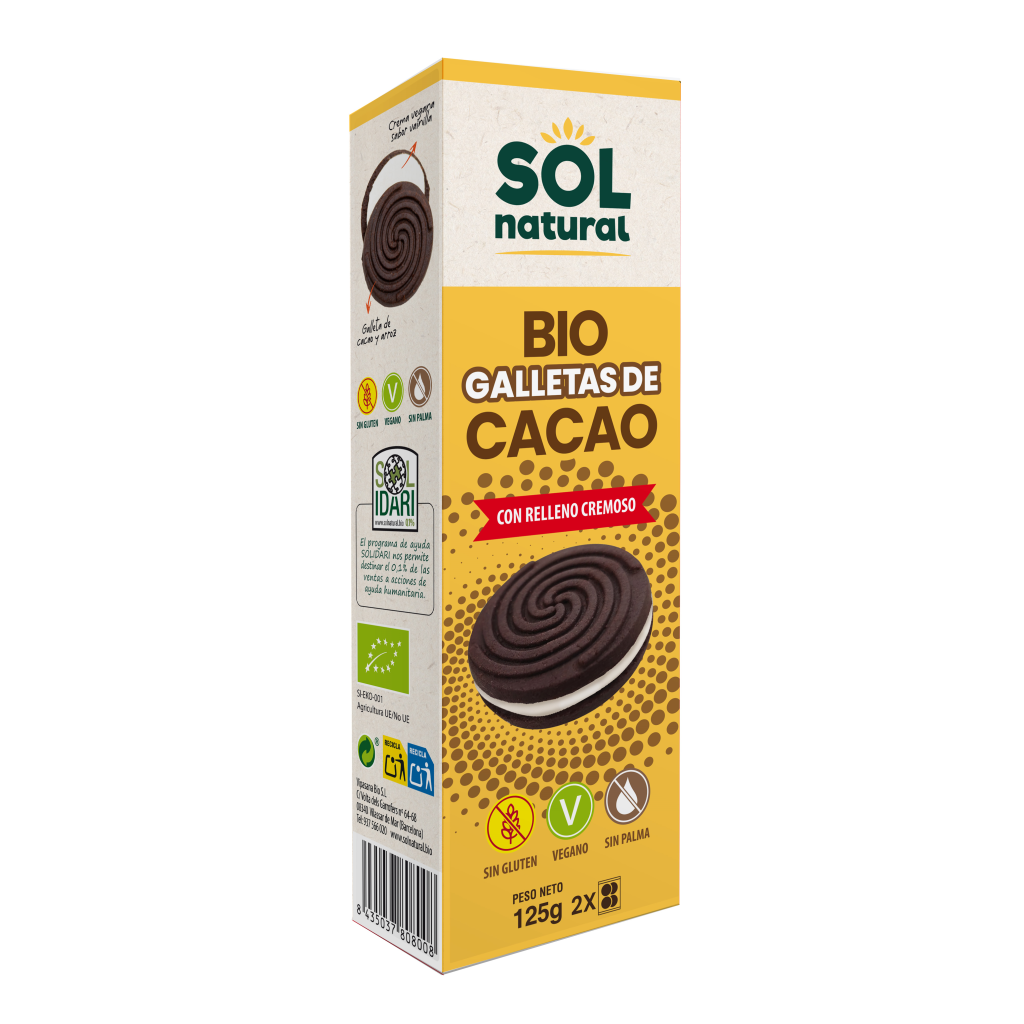 Biscoitos de Cacau Natural Orgânico Sol com Recheio Cremoso 125g