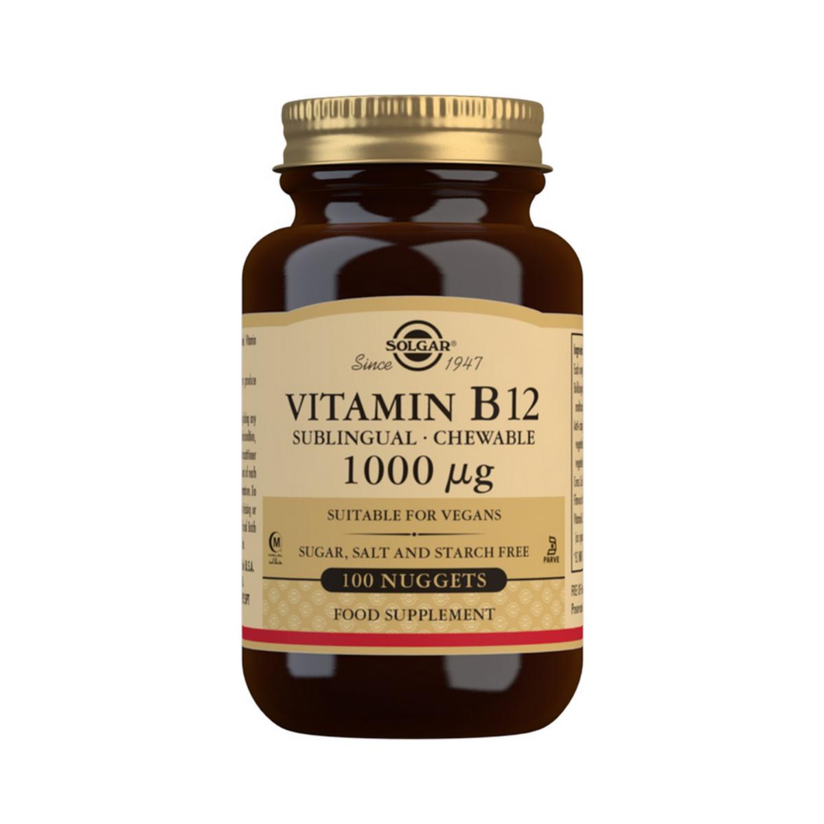 Vitamina B12 mastigável/sublingual, 100 comprimidos de 1000 mcg