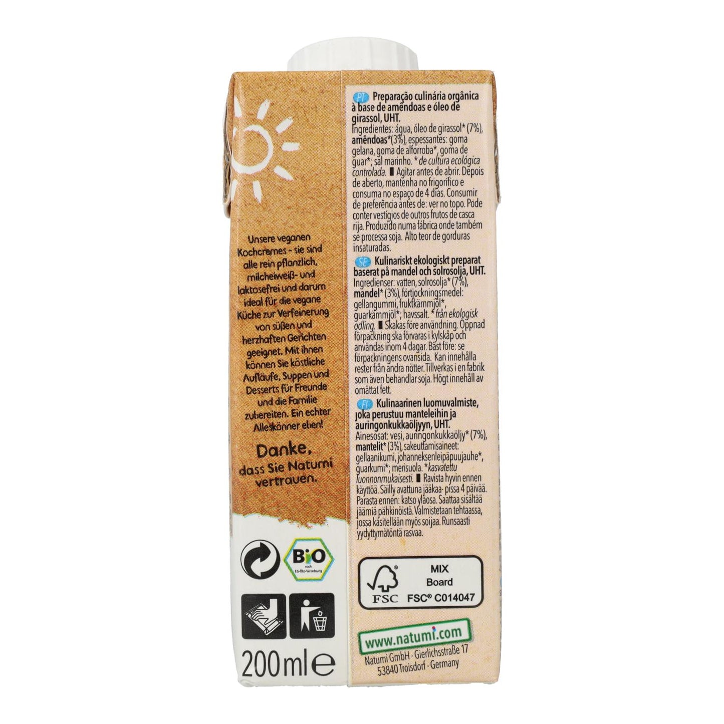 Creme de Culinária à Base de Amêndoa Natumi, 200 ml