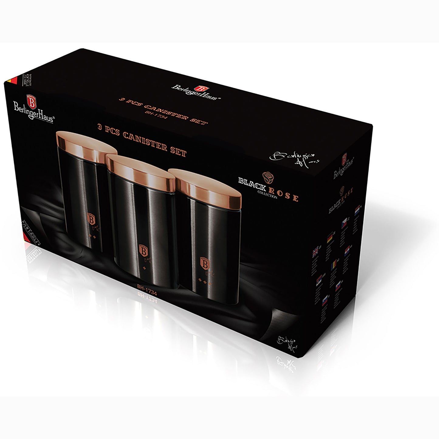 Set 3 Botes Cocina Almacenaje Acero Inoxidable, Diseño Moderno, Ø11x17,8cm Especias, Té ,café Berlinger Haus Black Rose, Oro Rosado/negro_3