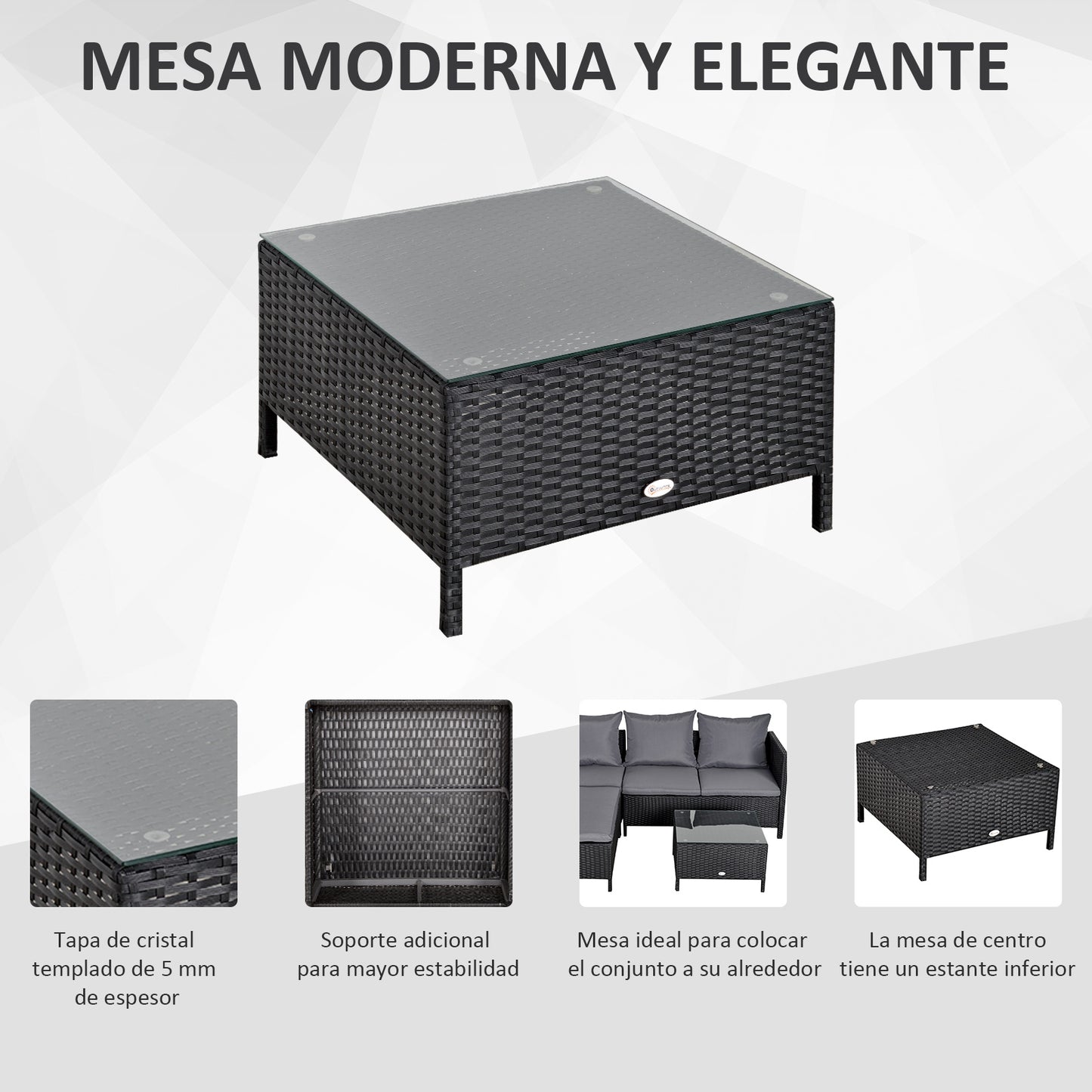 Outsunny Conjunto De Muebles De Jardín De Ratán Con Cojines Acolchados Metal_5