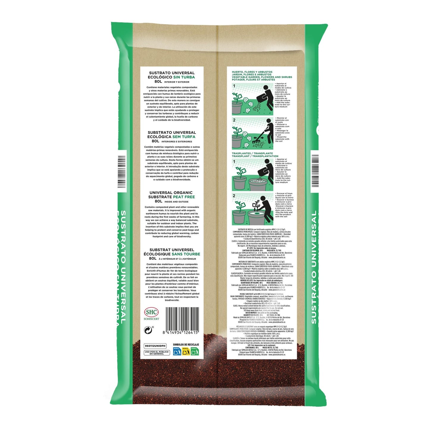 Substrato Universal Sem Turfa ECO Planeta Huerto 80 L